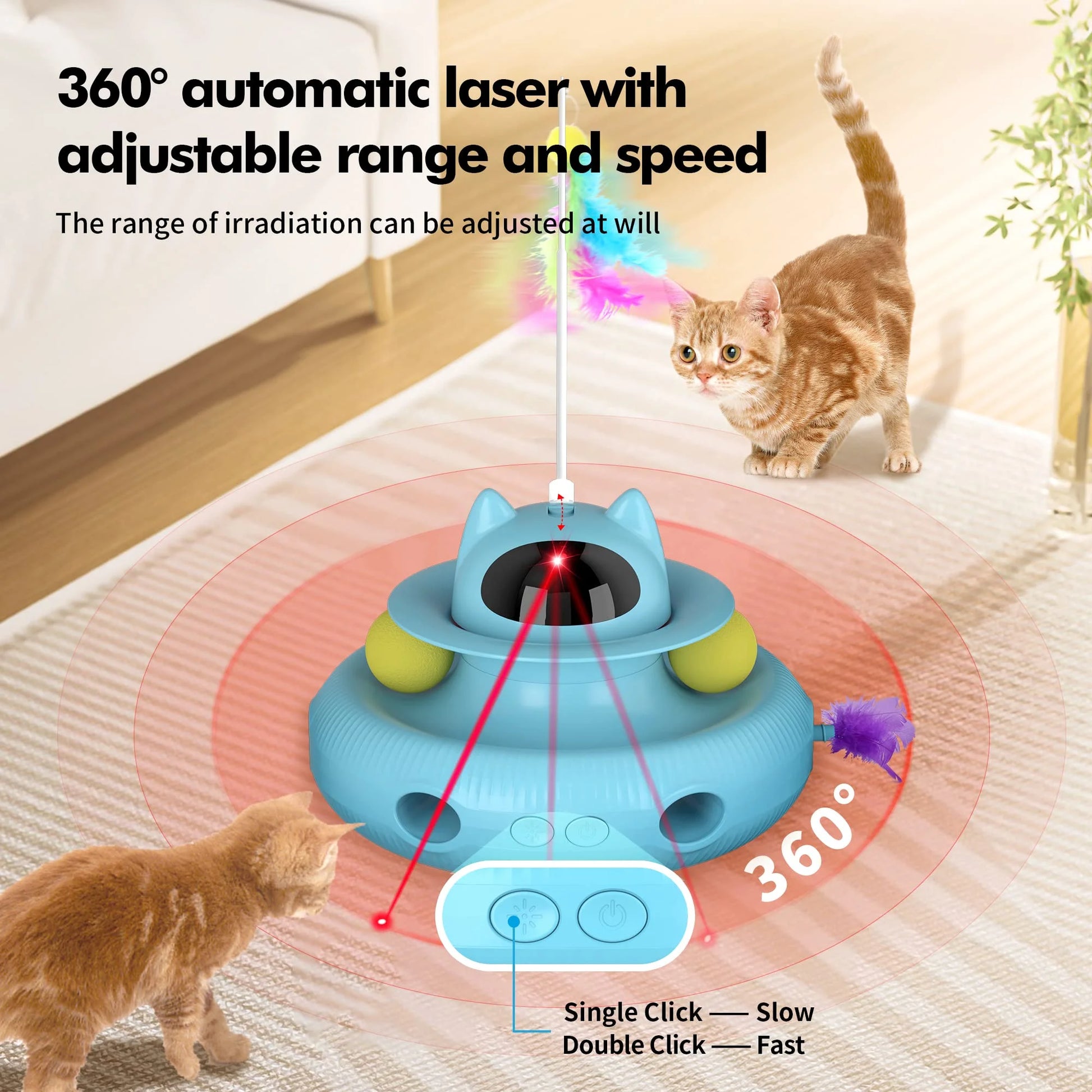 Interactive Cat Toy with Laser & Teaser Stick, Blue