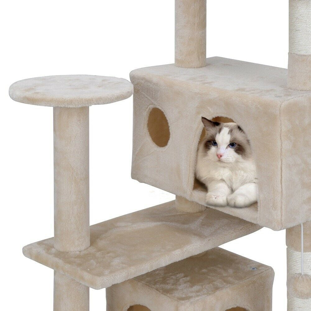 53" Multi-Level Cat Tree Stand House Furniture Kittens Activity Tower with Scratching Posts Kitty Pet Play House Beige