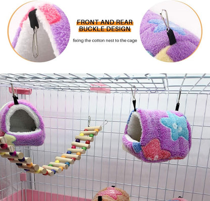 Warm Hamster Bed with Mat for Small Animal Pet, Mini Rat Hamster Plush House Bed Hut Nest Bed Mini House Cave Bed Cozy House Hideout(S)