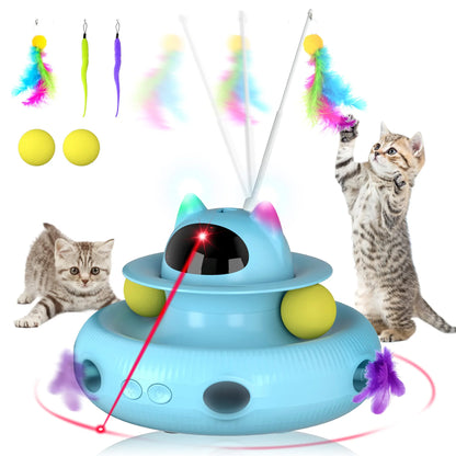 Interactive Cat Toy with Laser & Teaser Stick, Blue