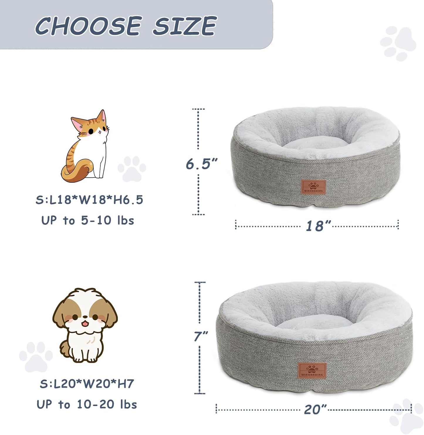 Cat Beds for Indoor Cats,Kitten Bed,Dog Bed for Extra Small Dogs Breeds,Puppy Kennel Bed, Comfy Durable Pet Sleeping Bed, Washable Roun Cat Bed & Non-Slip Bottom, Size 18"L X 18"W X 6.5"Th