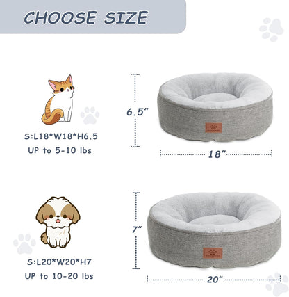 Cat Beds for Indoor Cats,Kitten Bed,Dog Bed for Extra Small Dogs Breeds,Puppy Kennel Bed, Comfy Durable Pet Sleeping Bed, Washable Roun Cat Bed & Non-Slip Bottom, Size 18"L X 18"W X 6.5"Th