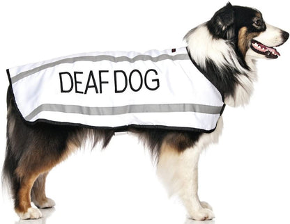 Deaf Dog White Warm Dog Coats S M M L L XL Waterproof Reflective Fleece Lined Prevents Accidents by Warning Others of Your Dog in Advance (M-L Back 17" (43Cm)