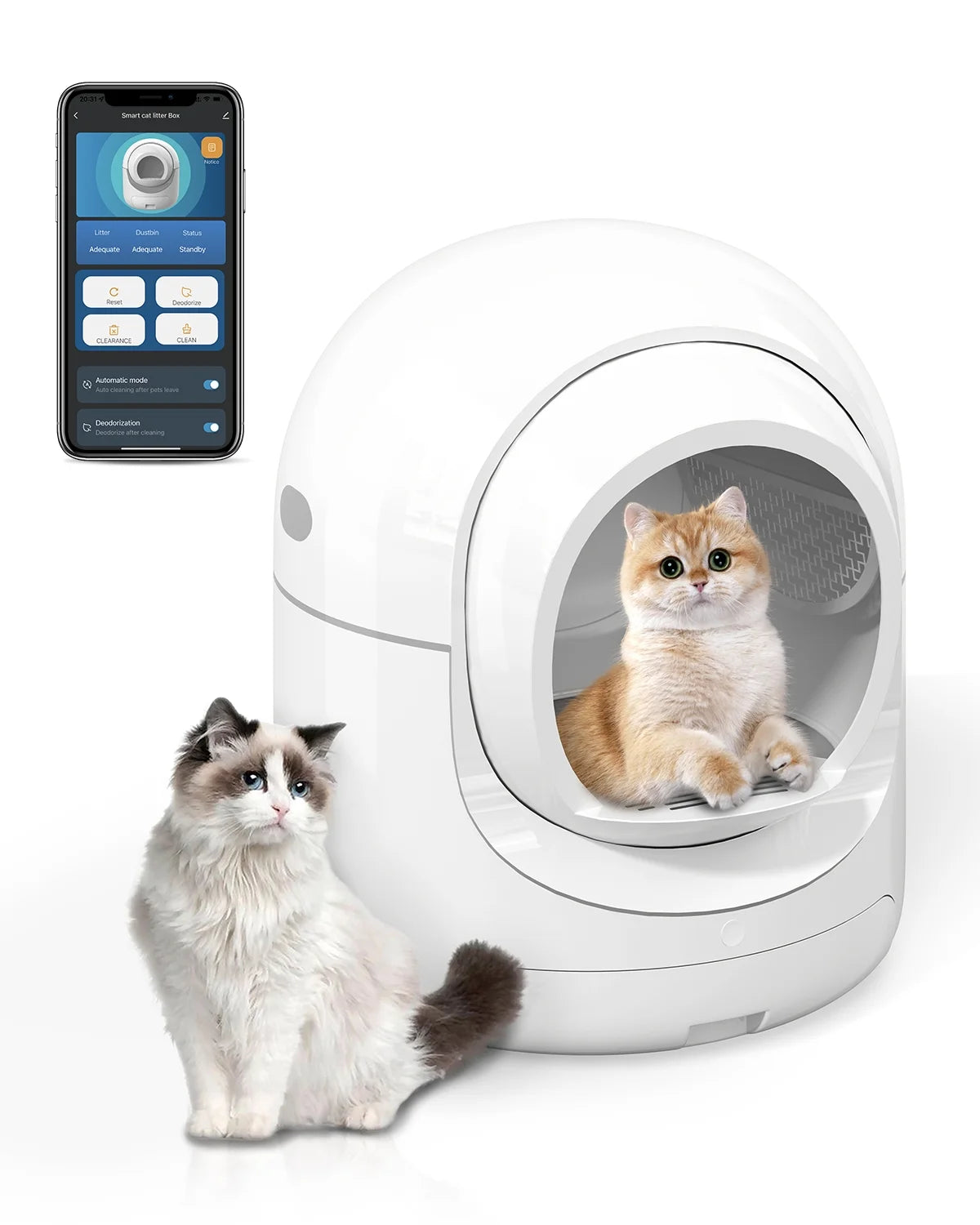 85L Self Cleaning Litter Box,Automatic Litter Box with App Control,Odor Removal,White