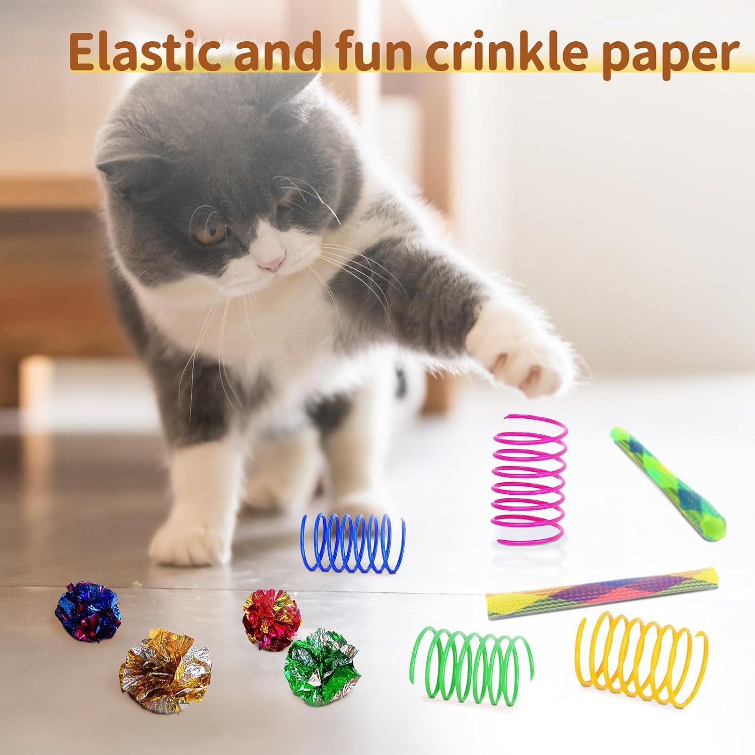 25-Piece Cat Toys Kit with Rainbow Tunnel - Interactive Cat Toy Bundle for Indoor Cats, Kitten Playtime Variety Set Includes Feather Teaser, Springs, Balls, Mice & Noise Toys