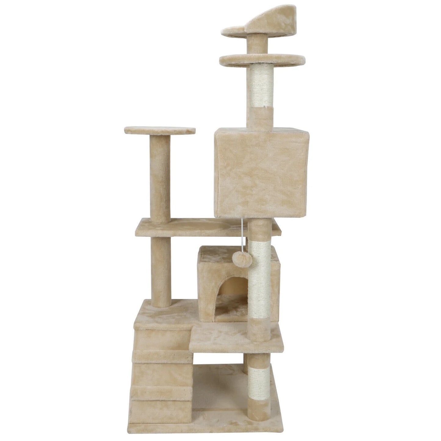 53" Multi-Level Cat Tree Stand House Furniture Kittens Activity Tower with Scratching Posts Kitty Pet Play House Beige