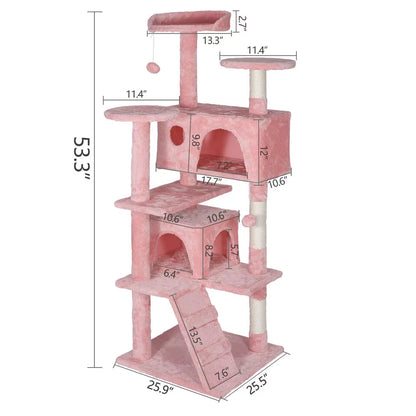 55'' Kitty Cat Tree Pink Cat Condo Tower with Scratching Post Cat Furniture