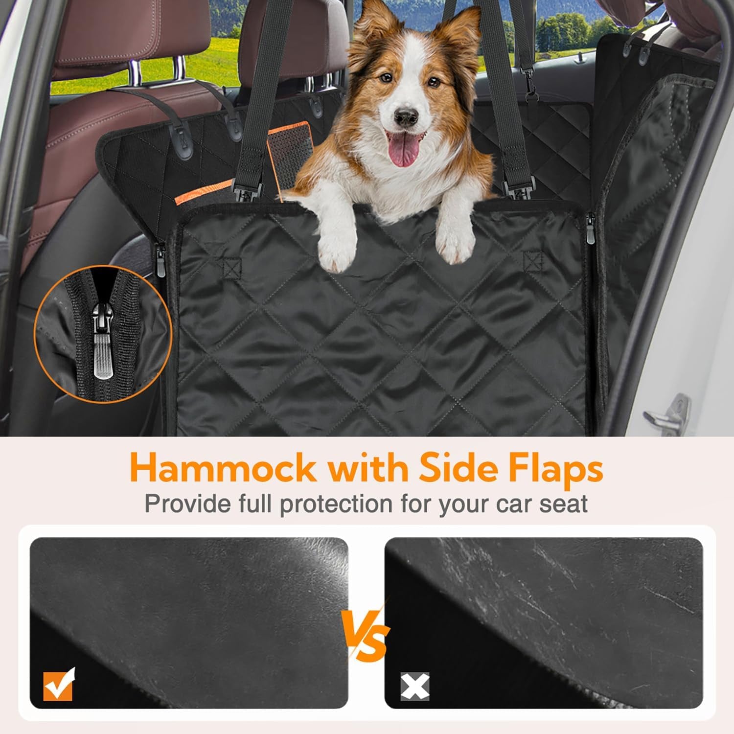 Dog Car Seat Cover for Back Seat,600D Heavy Duty Dog Hammock for Car with Side Flap,100% Waterproof Pet Backseat Cover, Anti-Scratch Nonslip Pet Seat Protector for Cars Trucks and SUV