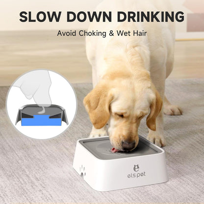 No Spill Slow Water Feeder - Large Capacity 70Oz/2L Travel Bowl for Dogs & Cats (Grey)