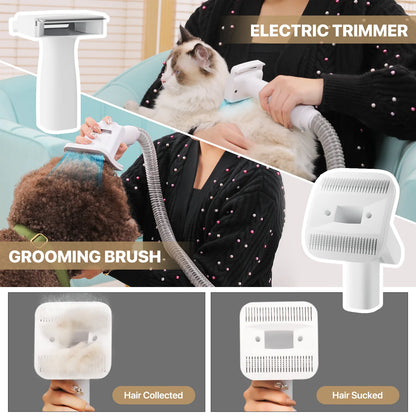 3 in 1 Pet Grooming Kit with Vacuum Suction & Blow Dryer, 6 Grooming Tools, Deshedding Brush, 4L Dust Cup, Hair Clipper with Guide Combs for Dog Cat, Pink