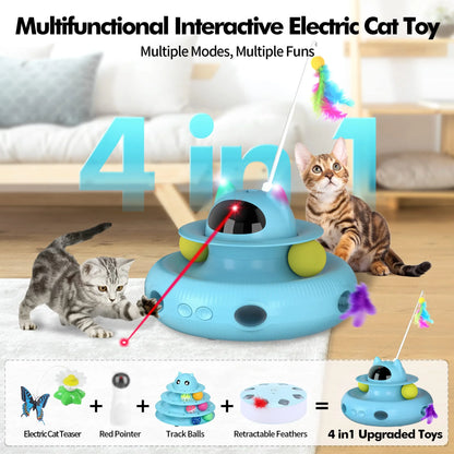 Interactive Cat Toy with Laser & Teaser Stick, Blue