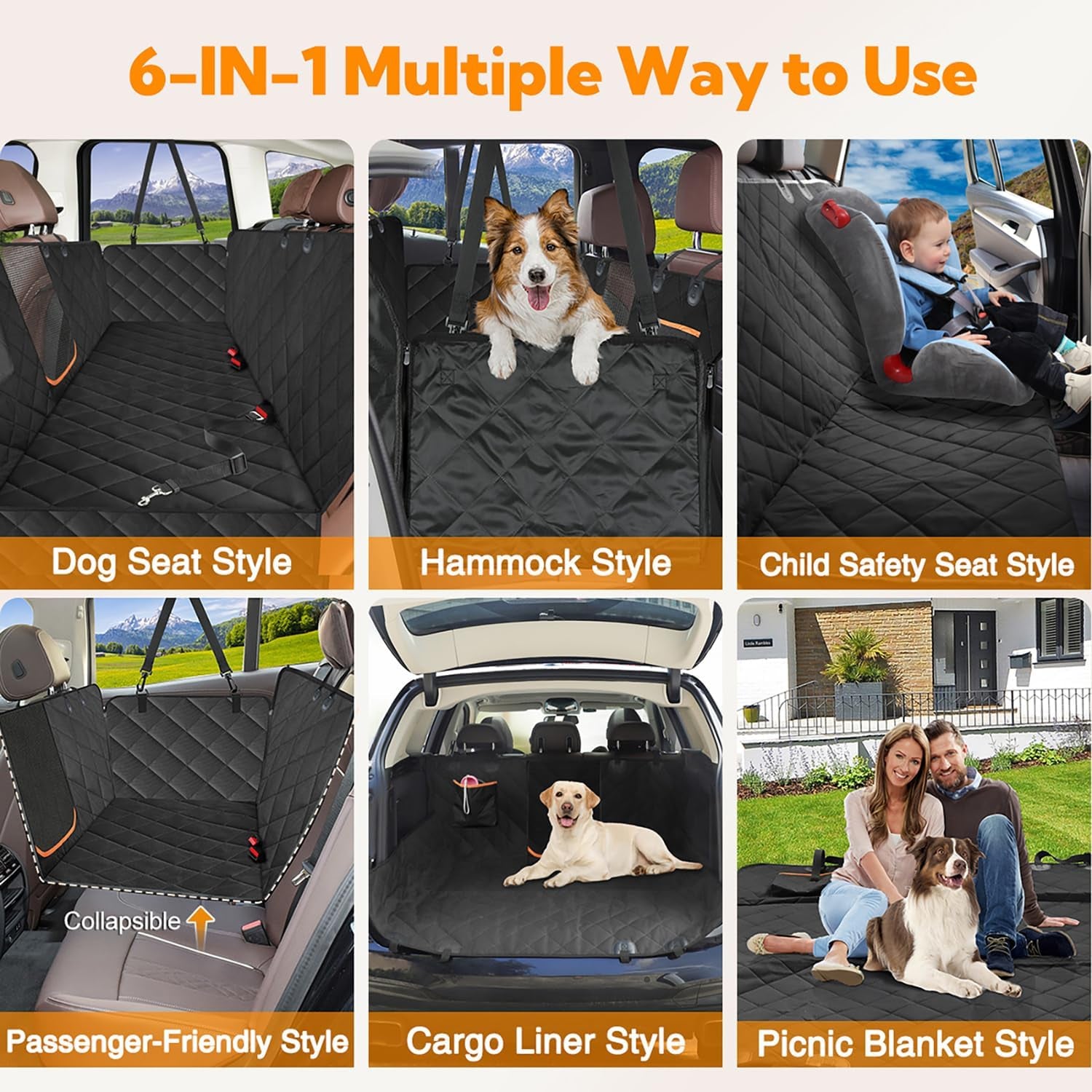 Dog Car Seat Cover for Back Seat,600D Heavy Duty Dog Hammock for Car with Side Flap,100% Waterproof Pet Backseat Cover, Anti-Scratch Nonslip Pet Seat Protector for Cars Trucks and SUV