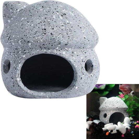 Aquarium Mushroom House Decorations, Small Ceramic Pleco Caves Betta Fish Tank Accessories, Shelters Fish Shrimp Breeding Cave, Cute Mushroom Shape Fish Tank Decorations Stone Color - Grey