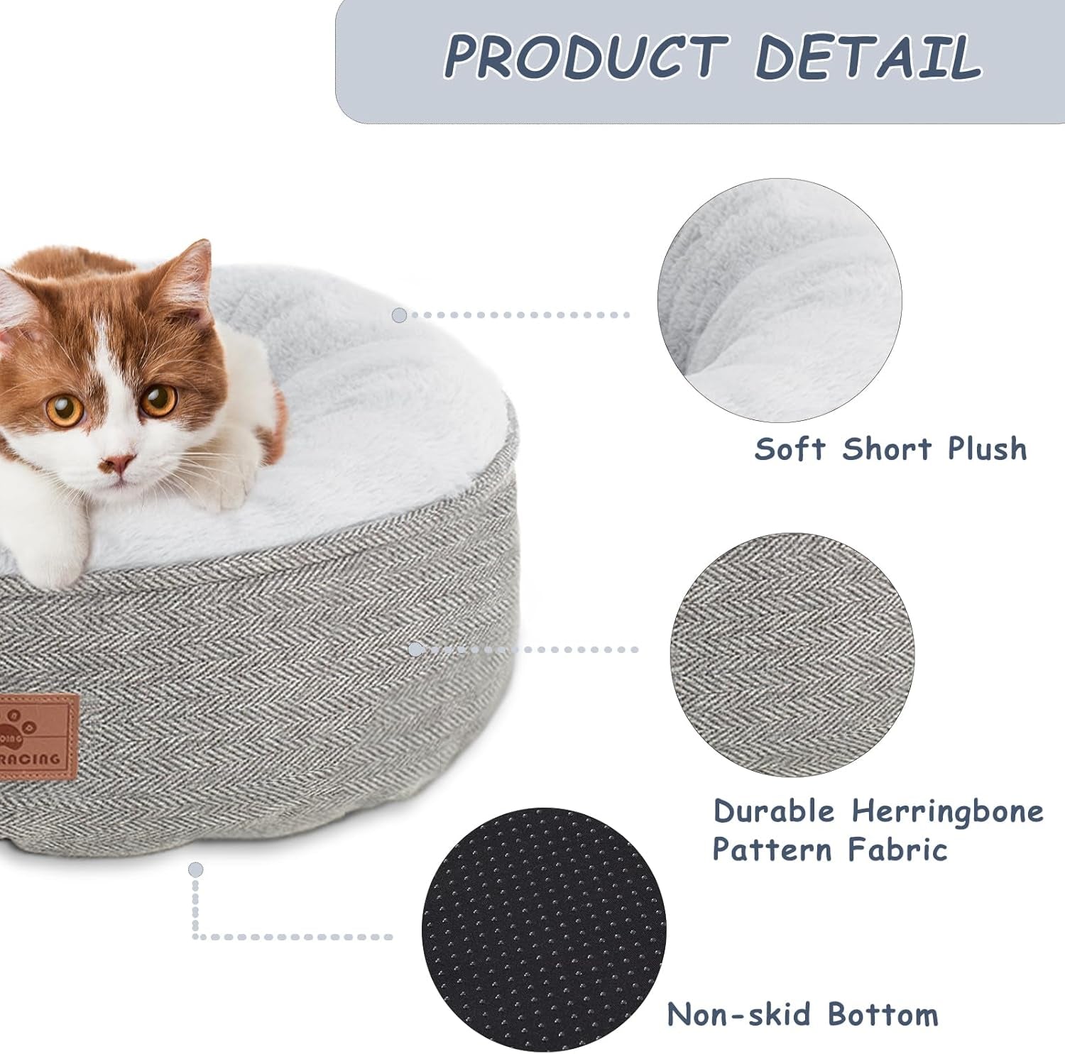 Cat Beds for Indoor Cats,Kitten Bed,Dog Bed for Extra Small Dogs Breeds,Puppy Kennel Bed, Comfy Durable Pet Sleeping Bed, Washable Roun Cat Bed & Non-Slip Bottom, Size 18"L X 18"W X 6.5"Th