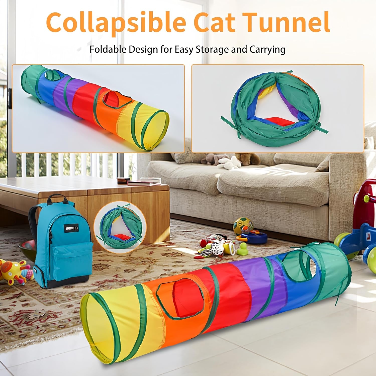 25-Piece Cat Toys Kit with Rainbow Tunnel - Interactive Cat Toy Bundle for Indoor Cats, Kitten Playtime Variety Set Includes Feather Teaser, Springs, Balls, Mice & Noise Toys