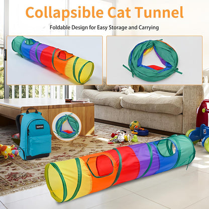 25-Piece Cat Toys Kit with Rainbow Tunnel - Interactive Cat Toy Bundle for Indoor Cats, Kitten Playtime Variety Set Includes Feather Teaser, Springs, Balls, Mice & Noise Toys