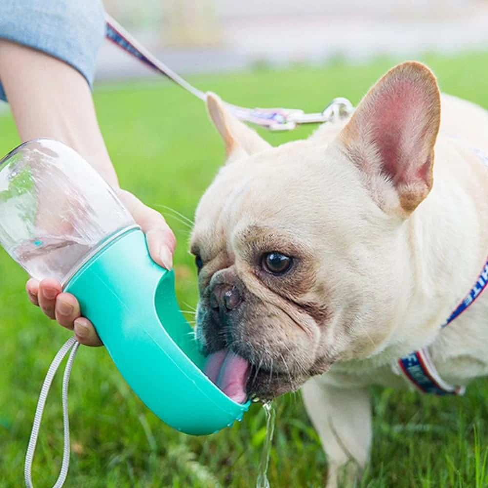 8.3*2.5" Dog Water Bottle, 12Oz Leak Proof Portable Puppy Water Dispenser with Drinking Feeder for Pets Outdoor Walking Hiking Travel Food Grade Plastic - Blue