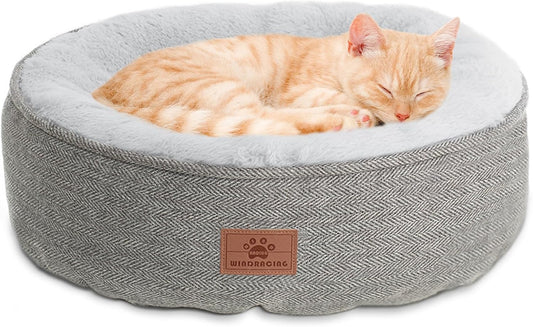 Cat Beds for Indoor Cats,Kitten Bed,Dog Bed for Extra Small Dogs Breeds,Puppy Kennel Bed, Comfy Durable Pet Sleeping Bed, Washable Roun Cat Bed & Non-Slip Bottom, Size 18"L X 18"W X 6.5"Th