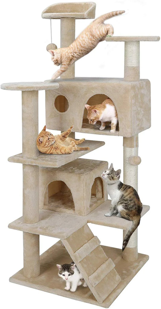 53" Multi-Level Cat Tree Stand House Furniture Kittens Activity Tower with Scratching Posts Kitty Pet Play House Beige