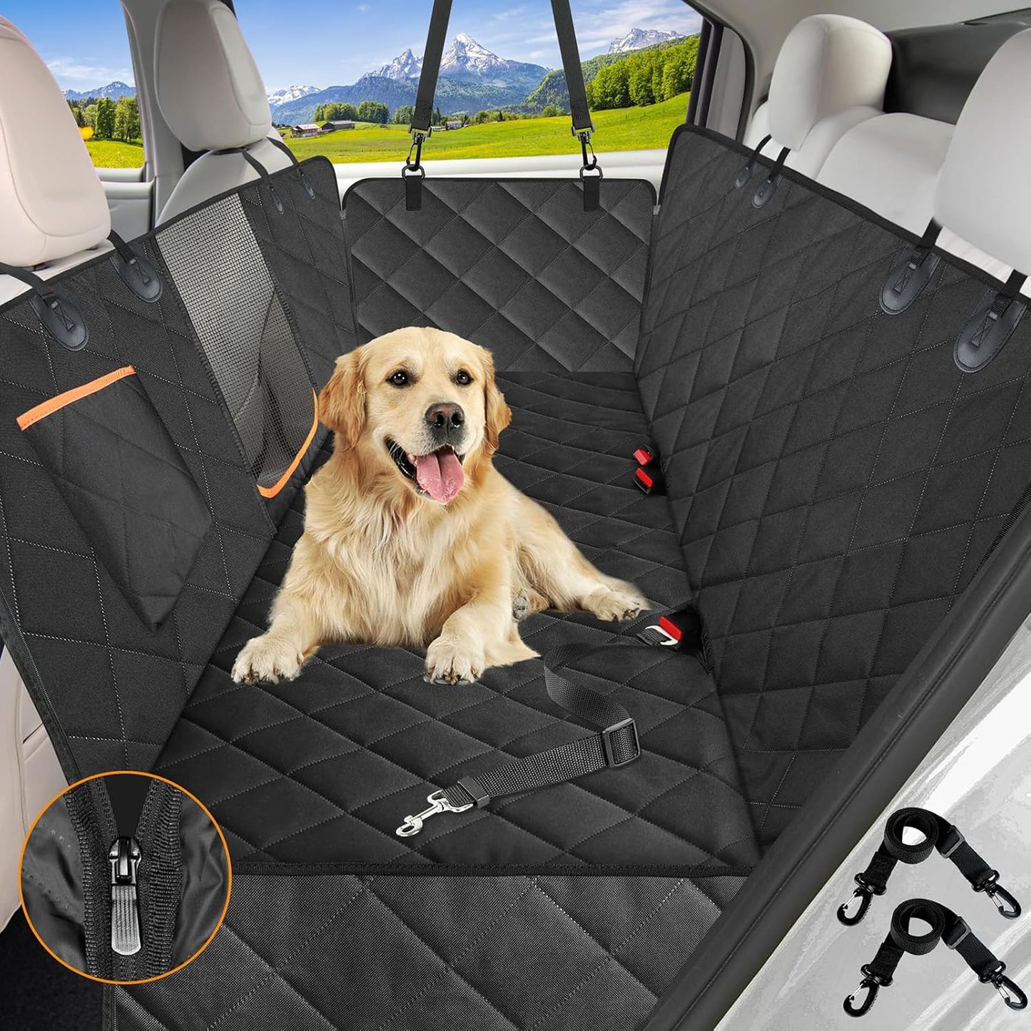 Dog Car Seat Cover for Back Seat,600D Heavy Duty Dog Hammock for Car with Side Flap,100% Waterproof Pet Backseat Cover, Anti-Scratch Nonslip Pet Seat Protector for Cars Trucks and SUV