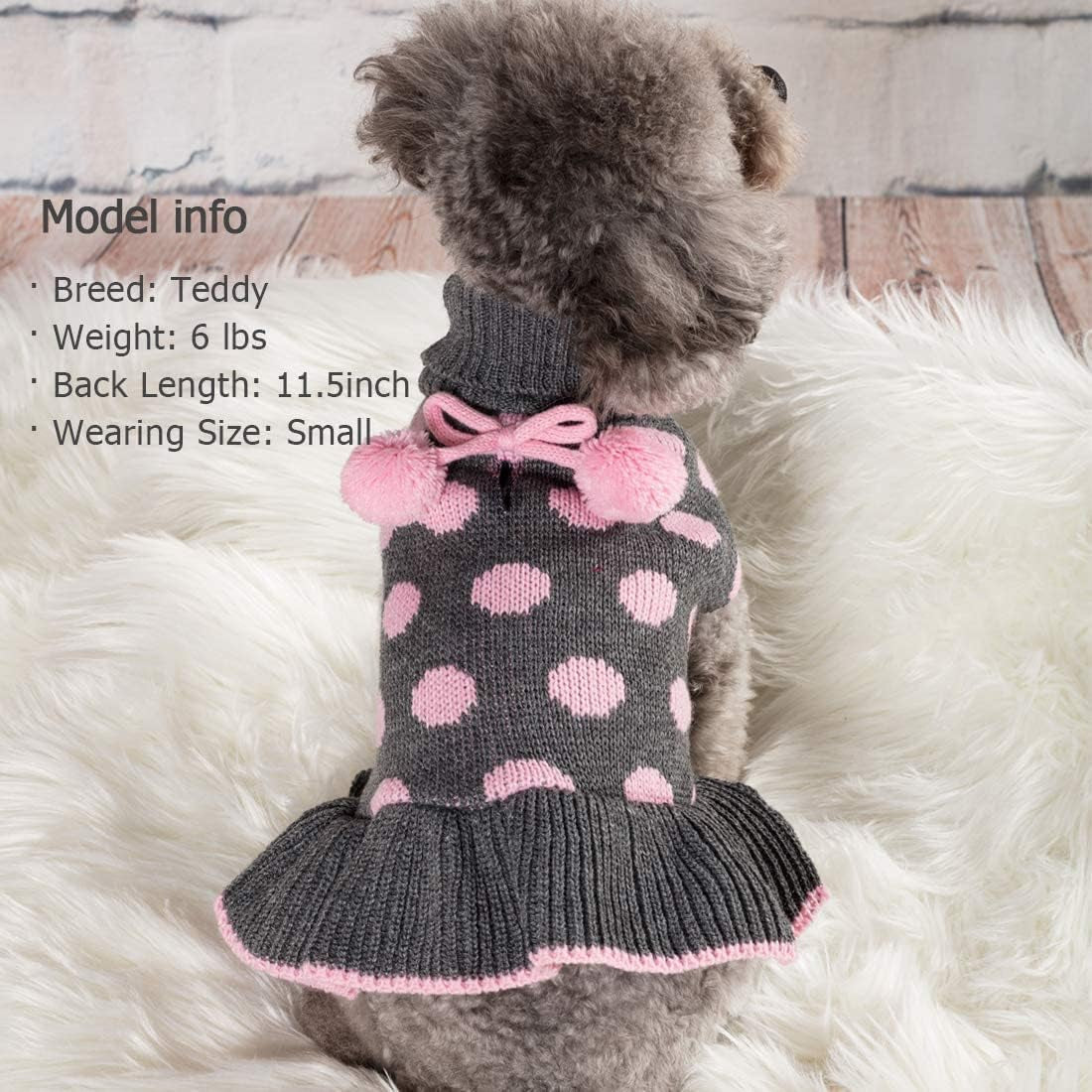 Dog Sweaters with Leash Hole for Small Dogs Turtleneck Dog Sweater Dress for Girl Polka Dot Knit Pullover Doggie Sweater Warm Pet Sweater