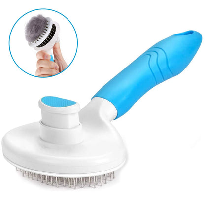 Dog & Cat Grooming Brush, Self Cleaning Slicker Brushes for Dogs Cats Pet Grooming Brush Tool Gently Removes Loose Undercoat, Mats Tangled Hair Slicker Brush for Pet with Flea Comb