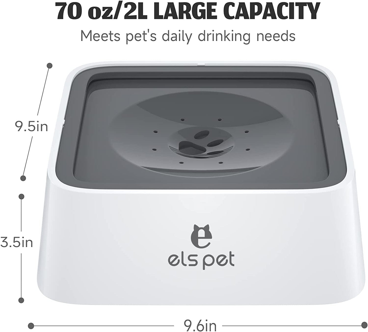 No Spill Slow Water Feeder - Large Capacity 70Oz/2L Travel Bowl for Dogs & Cats (Grey)