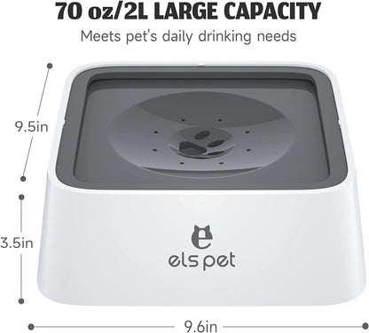 No Spill Slow Water Feeder - Large Capacity 70Oz/2L Travel Bowl for Dogs & Cats (Grey)