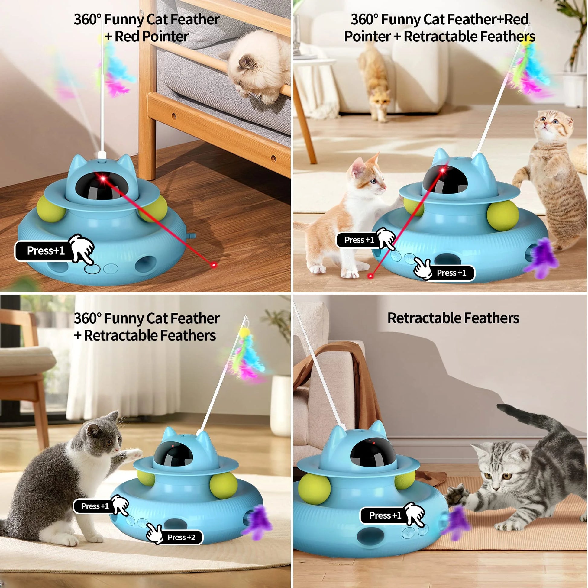 Interactive Cat Toy with Laser & Teaser Stick, Blue